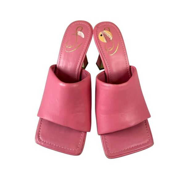 Sam Edelman Carmen Pink Leather Mule Sandals Size 7 | Square Toe Heels - Picture 5 of 10